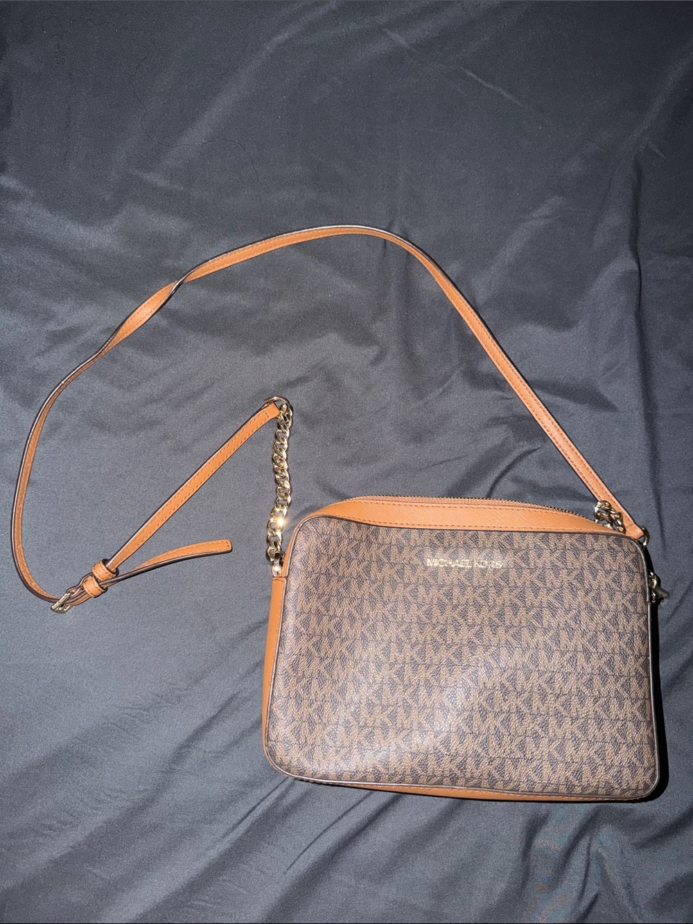 Michael Kors Brown Tan MK Logo Crossbody Bag